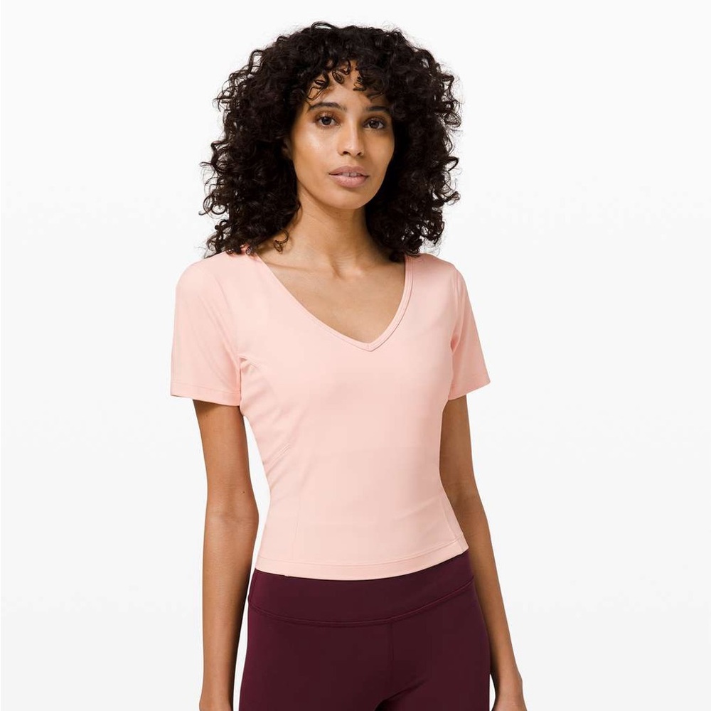 Lululemon Women's Nulu Cropped SS Slim Yoga Short Sleeve Shirt - Pink Mist
